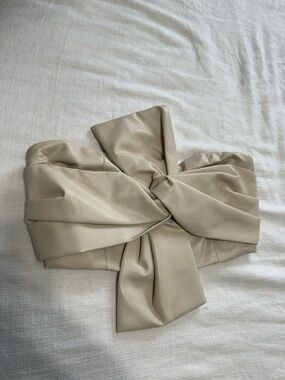 NEW Aria Faux Leather Strapless Bow Top - Beige